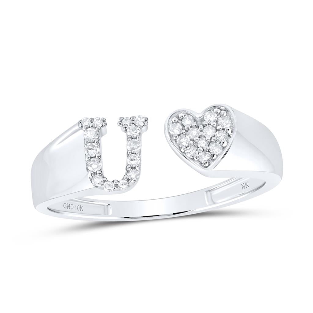 Womens Initial Letter Heart Diamond Ring 10K Gold