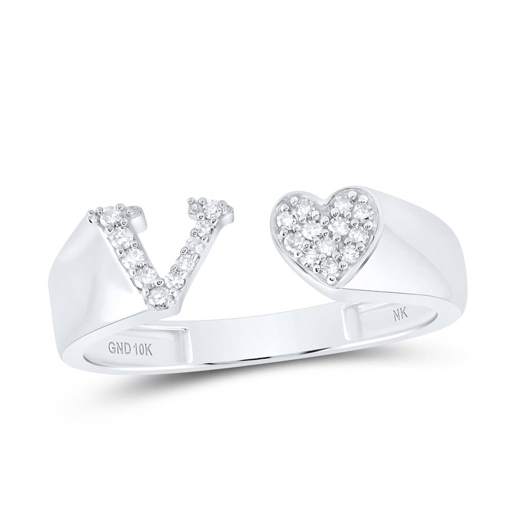 Womens Initial Letter Heart Diamond Ring 10K Gold