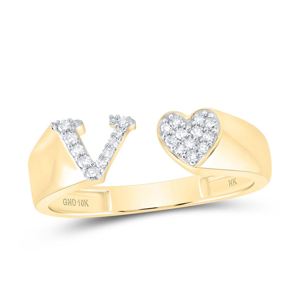 Womens Initial Letter Heart Diamond Ring 10K Gold