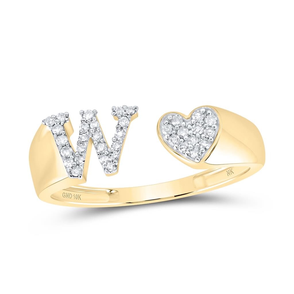 Womens Initial Letter Heart Diamond Ring 10K Gold