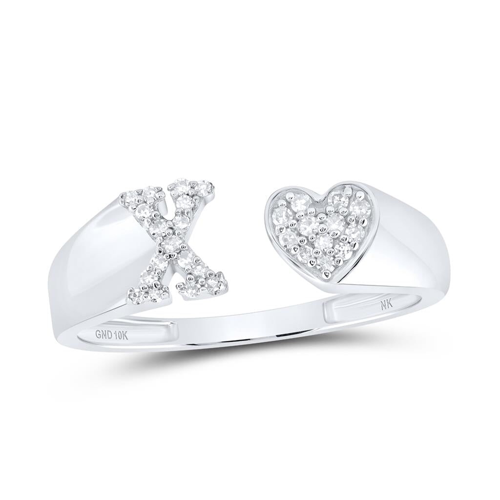 Womens Initial Letter Heart Diamond Ring 10K Gold
