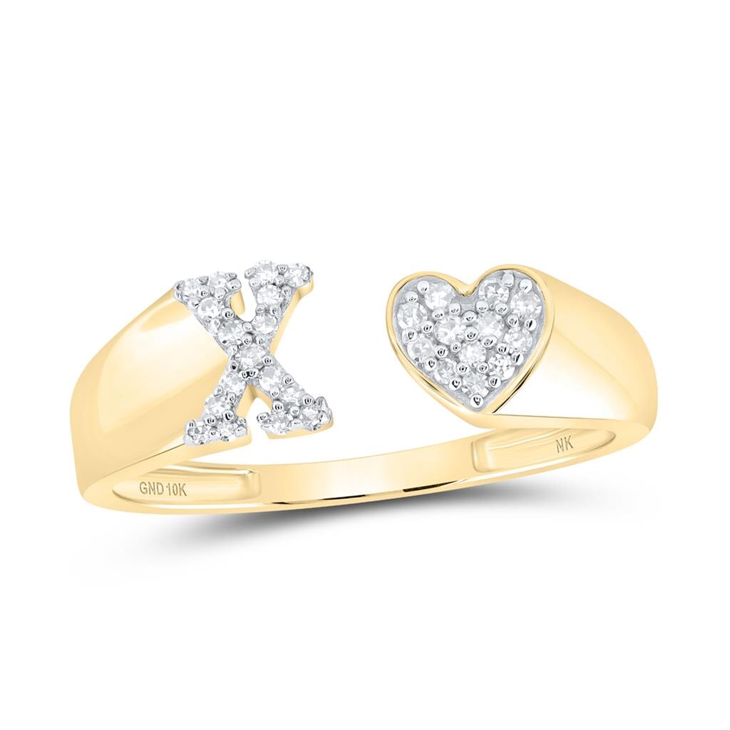 Womens Initial Letter Heart Diamond Ring 10K Gold