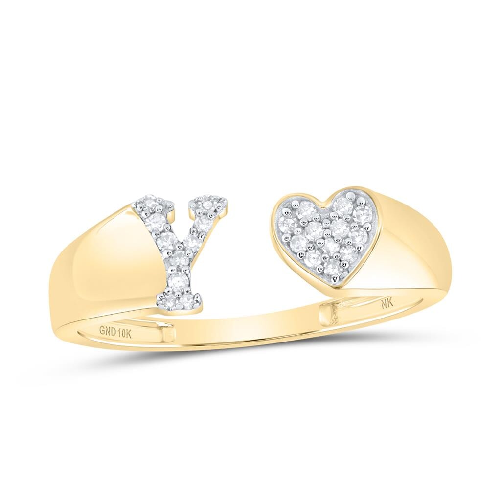 Womens Initial Letter Heart Diamond Ring 10K Gold