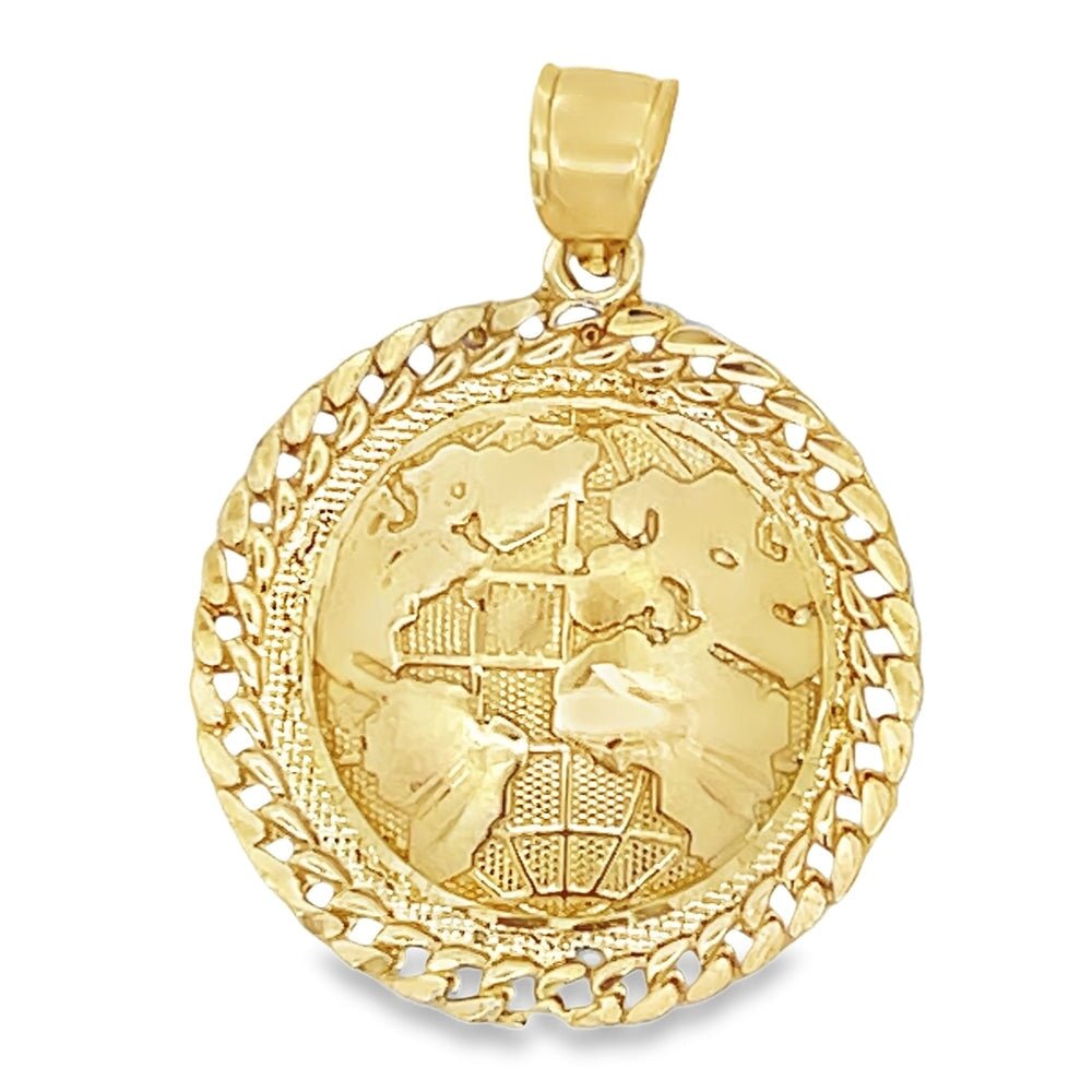 World Globe Cuban 10K Yellow Gold Pendant
