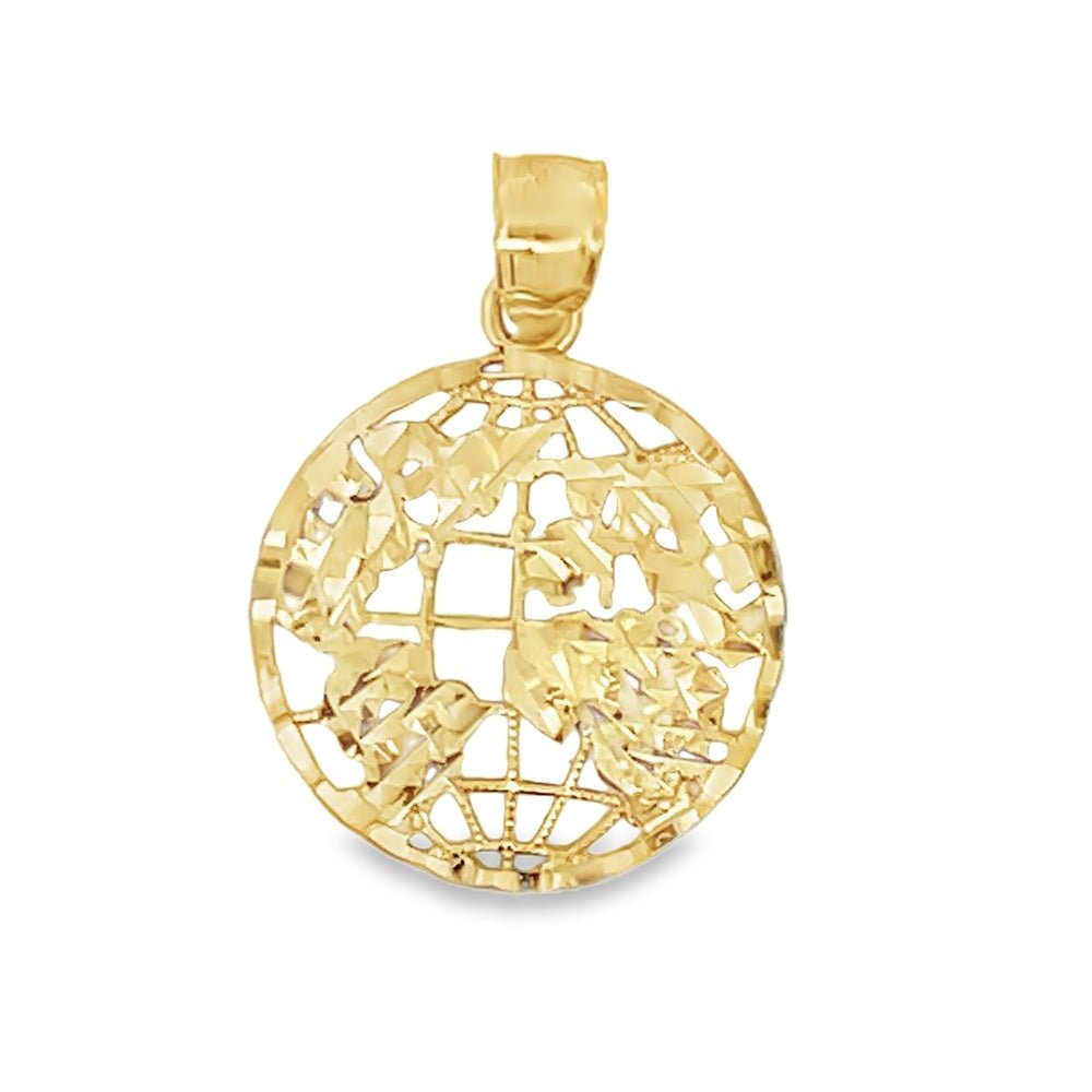 World Map Grid 10K Yellow Gold Pendant