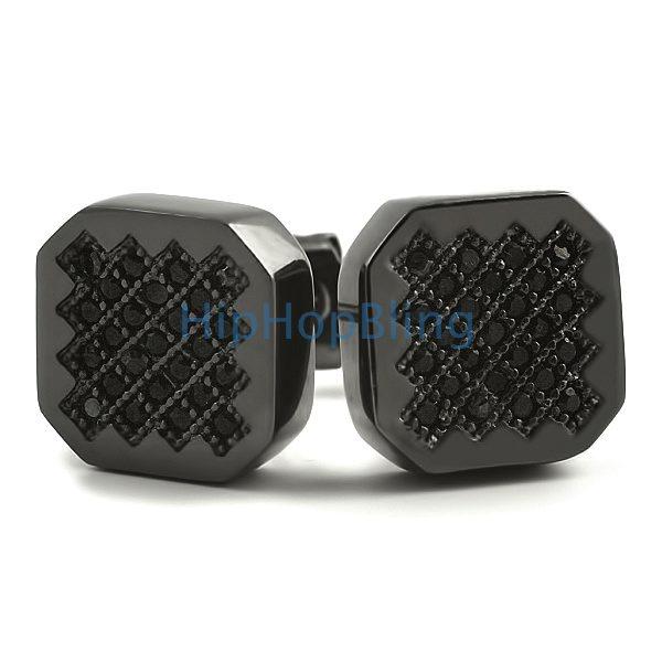 Zig Zag Iced Out Black CZ Micro Pave Earrings