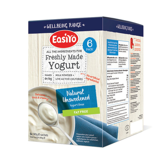 EasiYo Wellbeing Fat-Free Natural Unsweetened Yoghurt Mix x 6