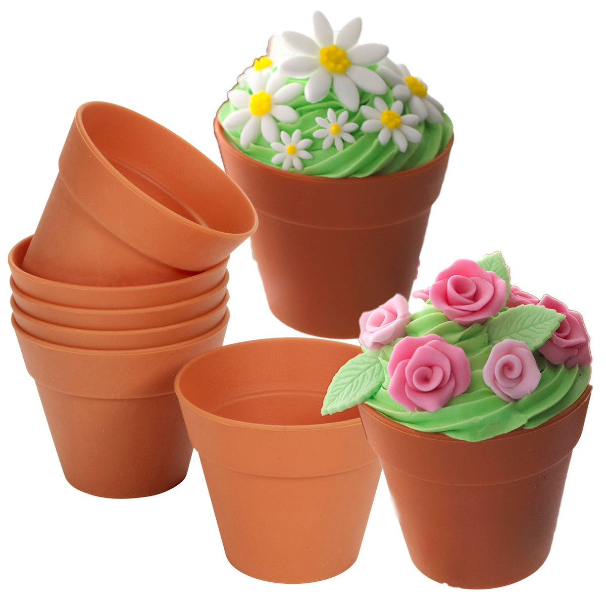6 Silicone Flowerpot Cupcake Moulds