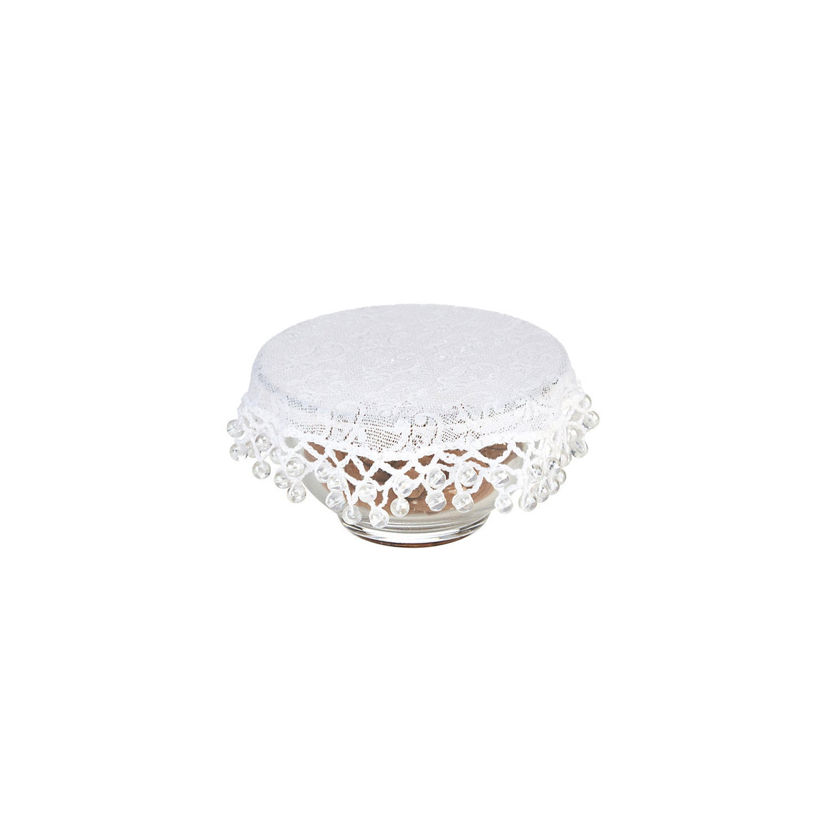 Lace Effect Beaded Food Bowl & Pot Cover - 13cm White