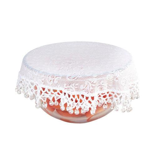 Lace Effect Beaded Food Bowl & Pot Cover - 22cm White