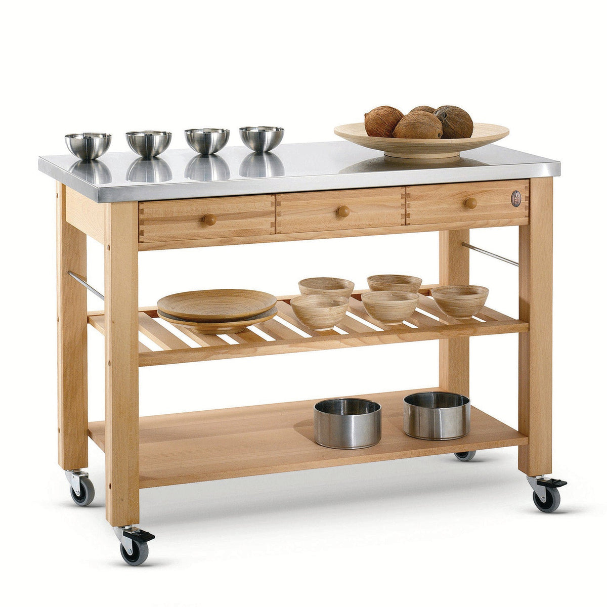 Eddingtons Three Drawer Lambourn Trolley With Stainless Steel Top