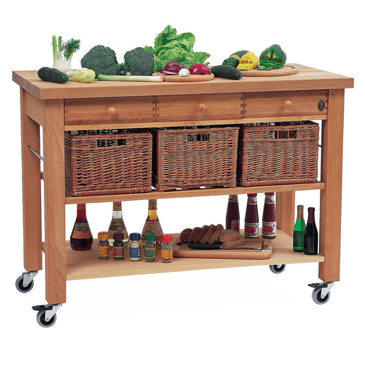 Eddingtons Three Drawer Lambourn Trolley With Solid Beech Top