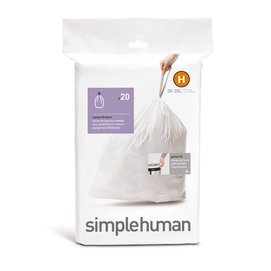 20 simplehuman Size H Drawstring Bin Liners - White Bags 30-35L