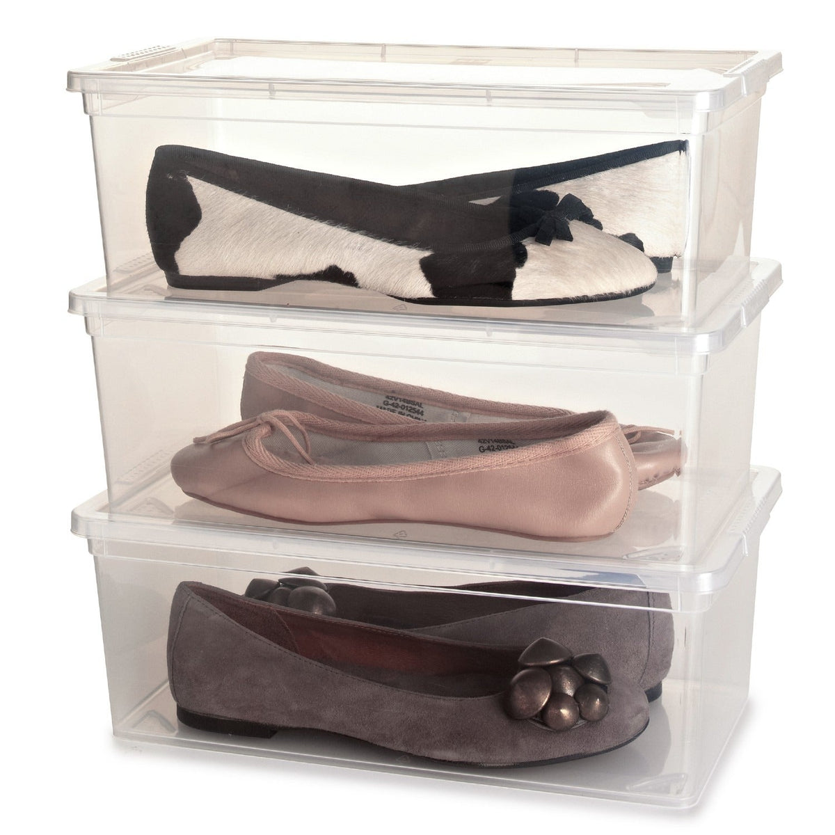 3 Stackable Clear Plastic Shoe Storage Boxes - Up to Size 8 Shoe