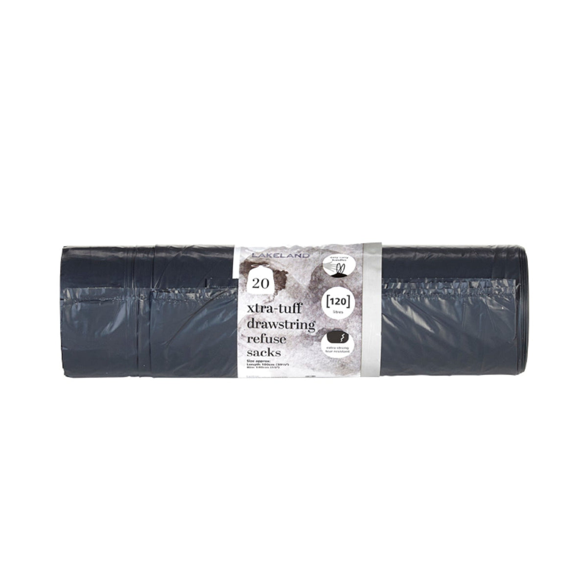 20 Xtra-Tuff Strong Drawstring Large Dustbin Liners - Black Bags 120L