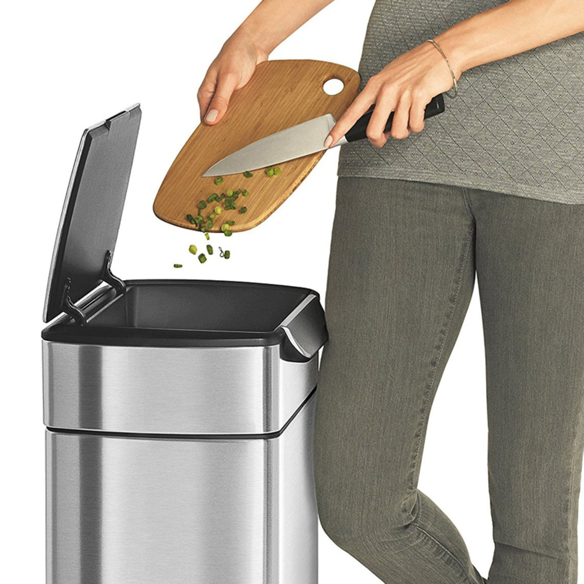 simplehuman Touch Bar Kitchen Waste Bin - Silver 30L