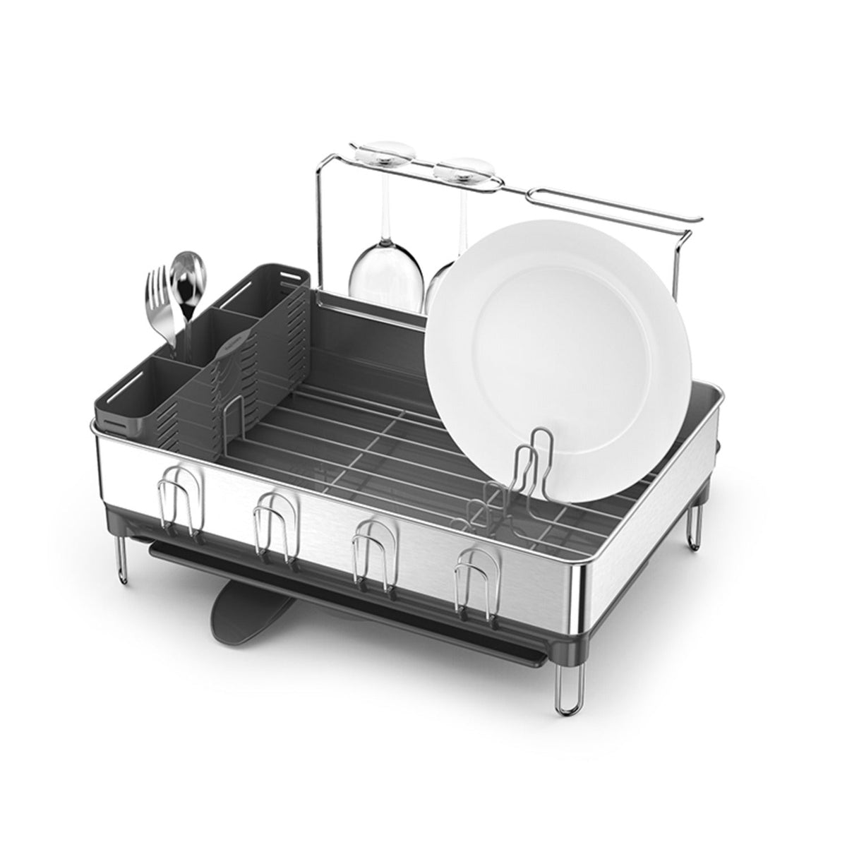 simplehuman Steel Frame Large Dish Drainer Rack - Silver and Grey