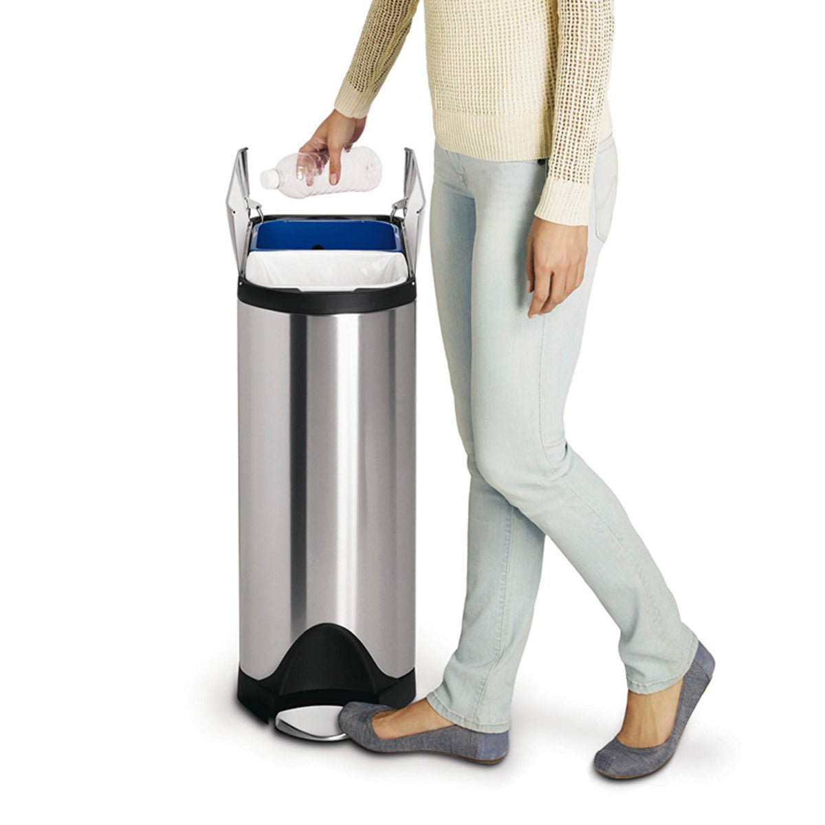 simplehuman Butterfly Lid Kitchen Recycler Pedal Bin - Silver 40L