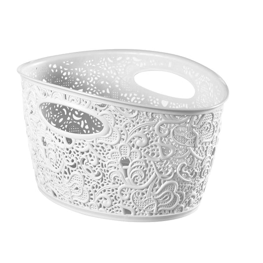 Lace-Effect Storage Tub White
