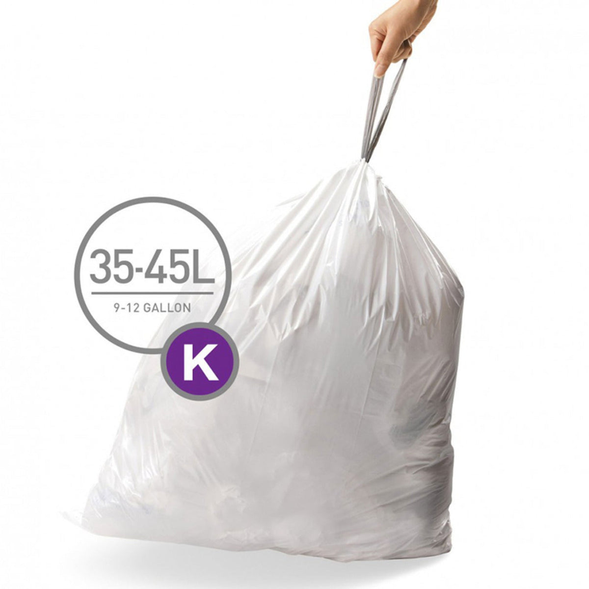 60 simplehuman Size K Drawstring Bin Liners - White Bags 35-45L