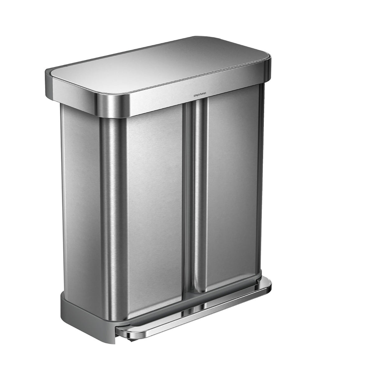 simplehuman Divided Recycle Kitchen Waste Pedal Bin - Silver 58L