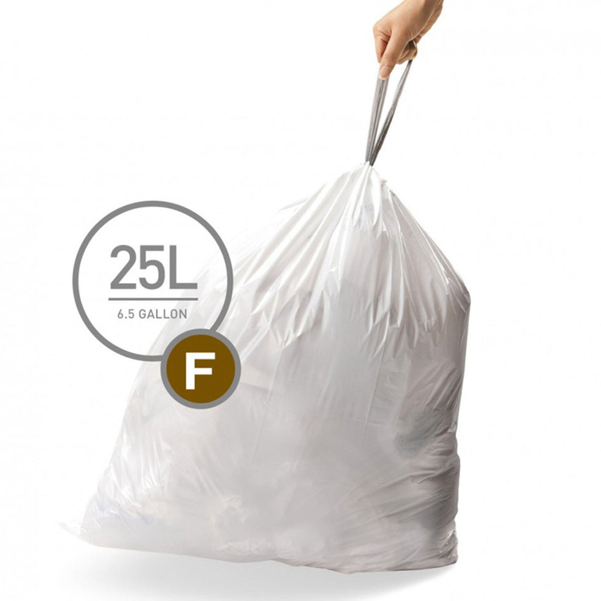 60 simplehuman Size F Drawstring Bin Liners - White Bags 25L
