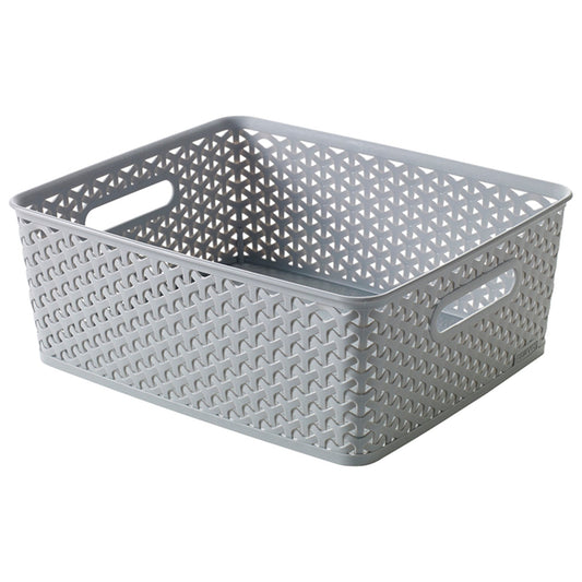Medium Faux Rattan Storage Basket Grey