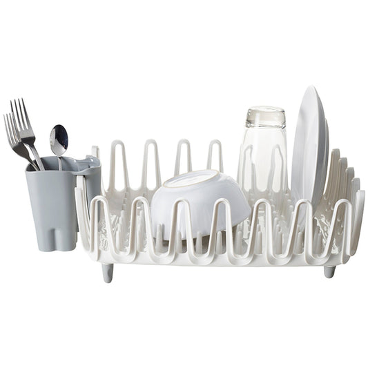 ILO Clam Shell Small Compact Dish Drainer Rack White and Grey