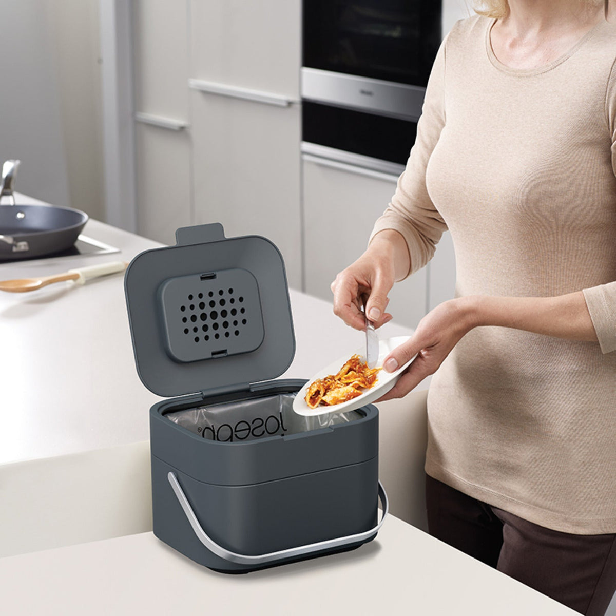 Joseph Joseph Stack 4 Food Waste Caddy with Odour Filter - Graphite
