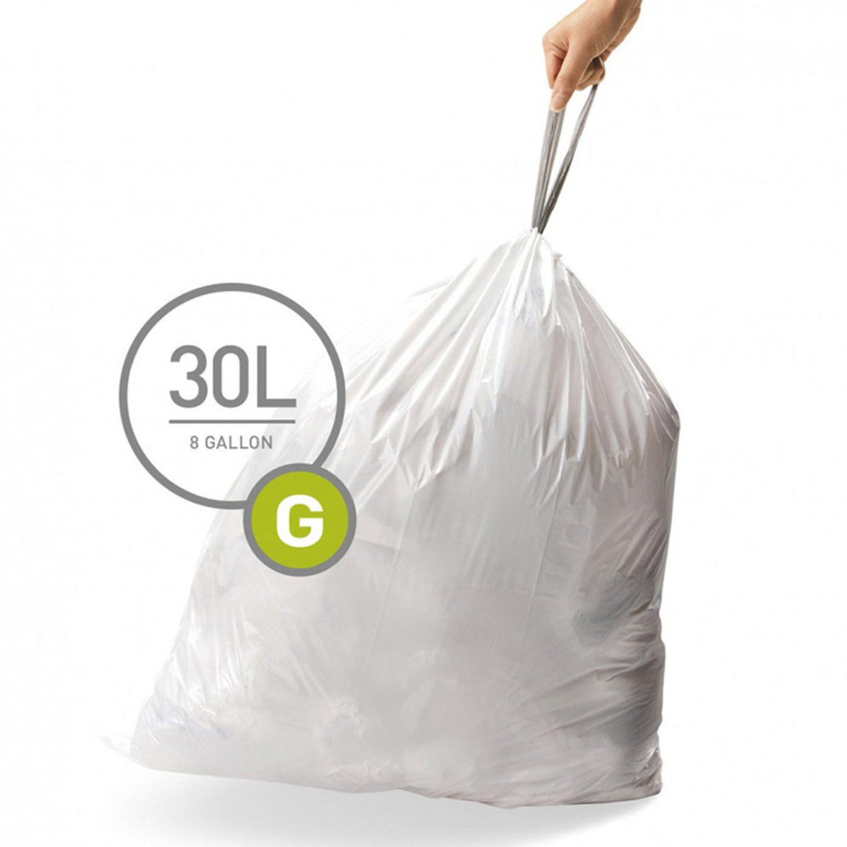 60 simplehuman Size G Drawstring Bin Liners - White Bags 30L