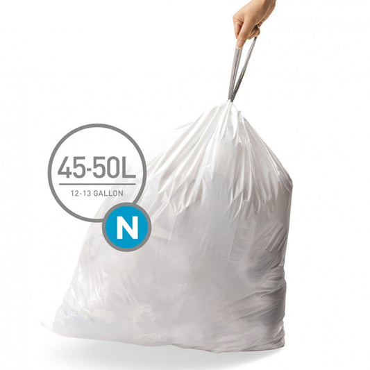 60 simplehuman Size N Drawstring Bin Liners - white bags 45-50L