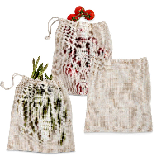 3 Unbleached Cotton Net Food Produce Bags