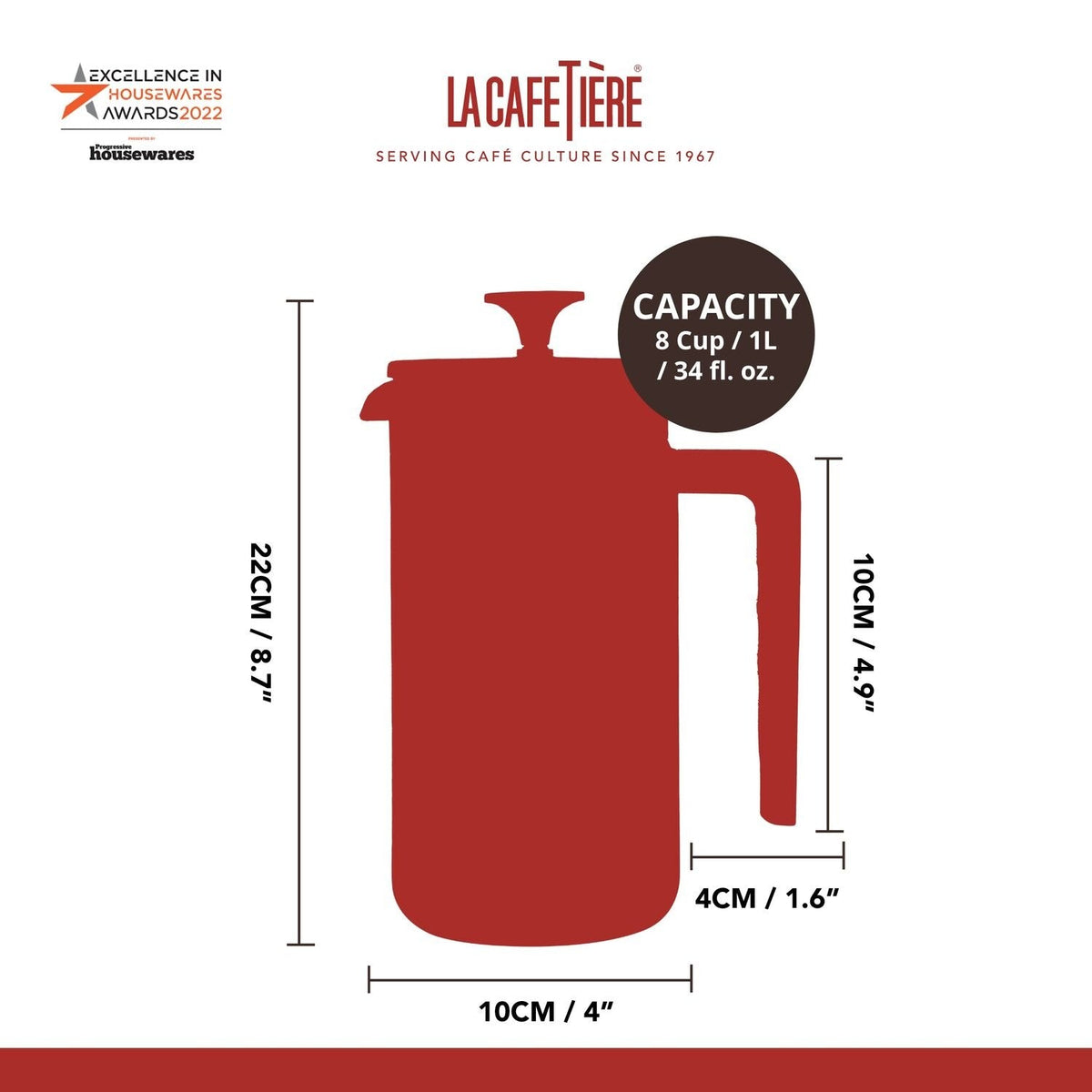 La Cafetière Pisa Stainless Steel Eight Cup Cafetière in Hunter Green LCPISA8CPGRNW