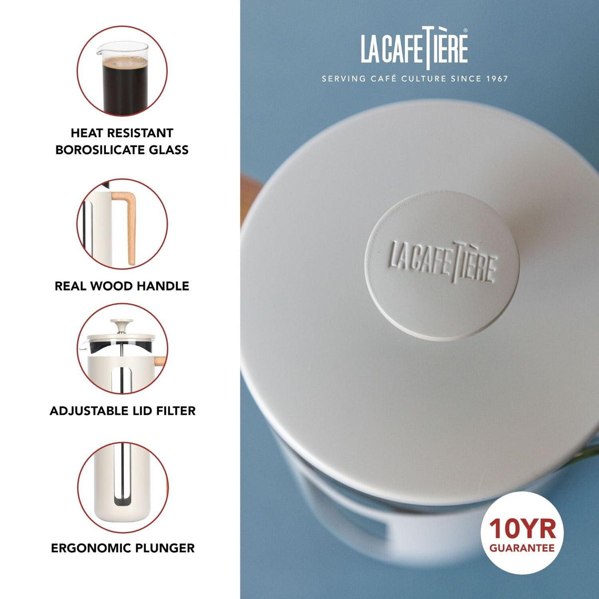 La Cafetière Pisa Stainless Steel Eight Cup Cafetière in Latte LCPISA8CPLATW