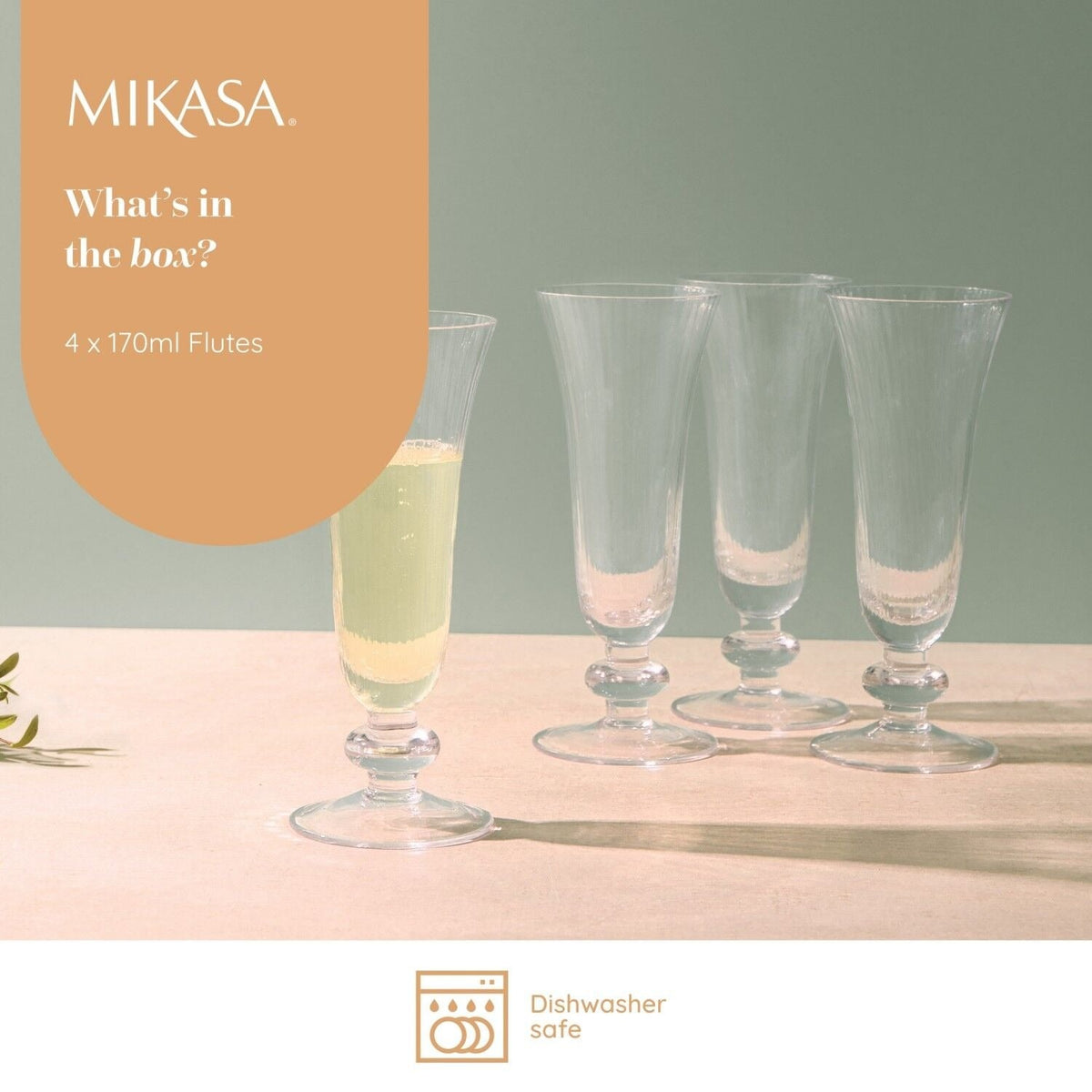 4 Mikasa Salerno Champagne Flutes 170ml