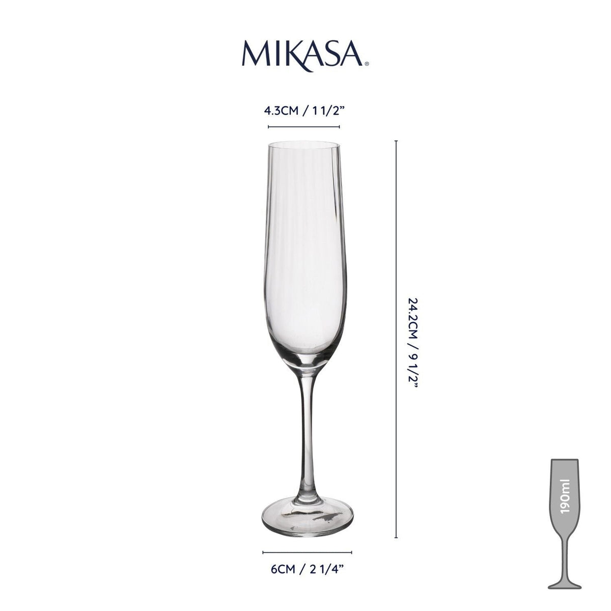4 Mikasa Treviso Champagne Flutes 190ml