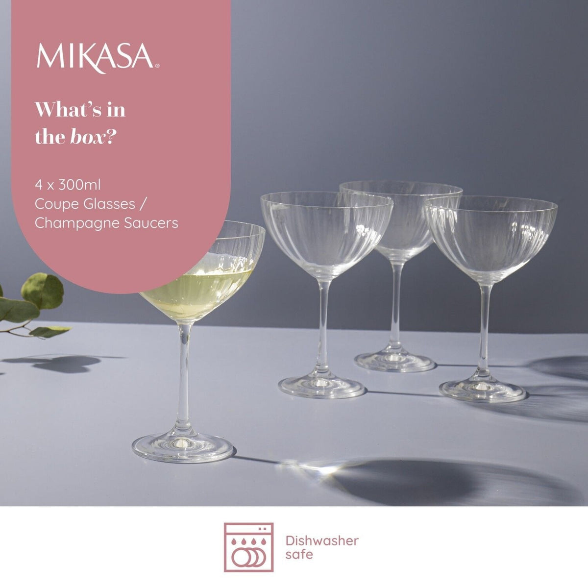 4 Mikasa Treviso Champagne Coupe Glasses 300ml