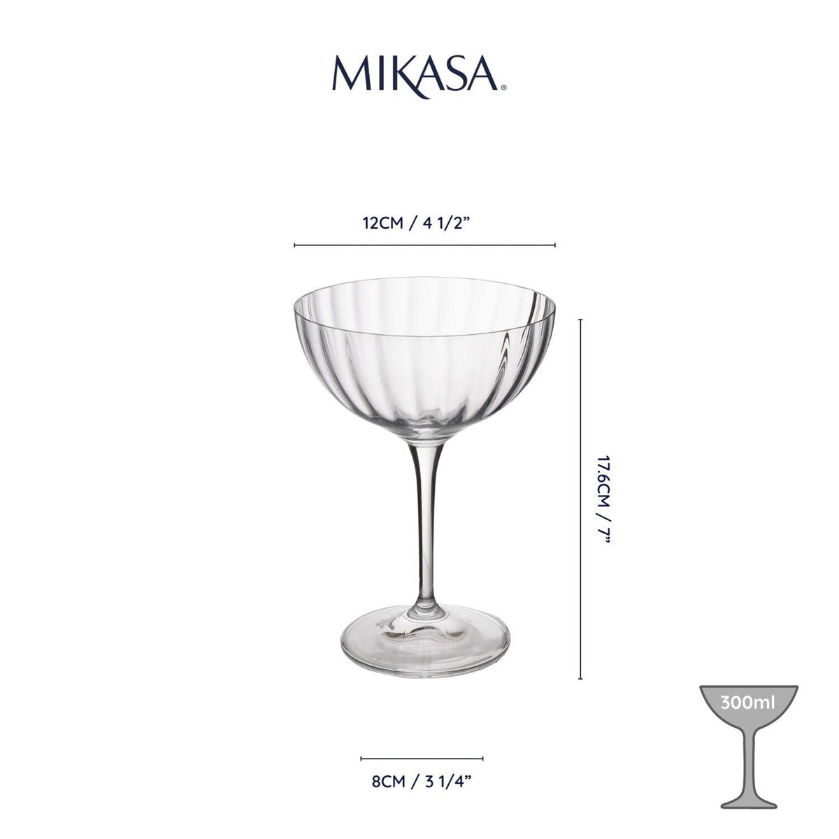 4 Mikasa Treviso Champagne Coupe Glasses 300ml