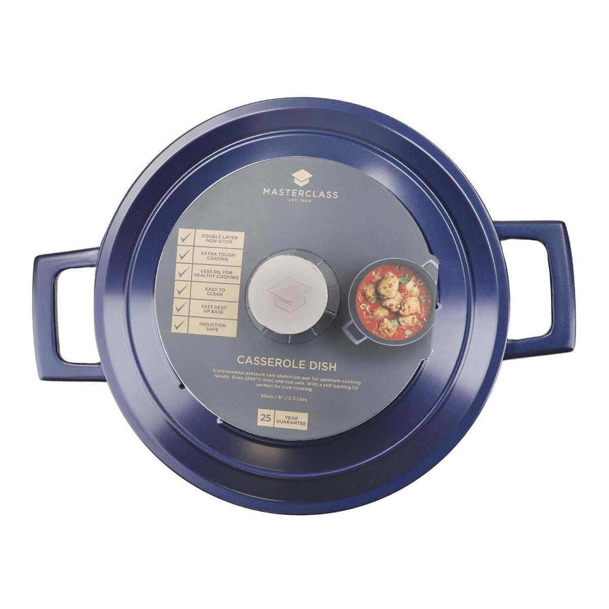 MasterClass 20cm Cast Aluminium Casserole Dish Blue