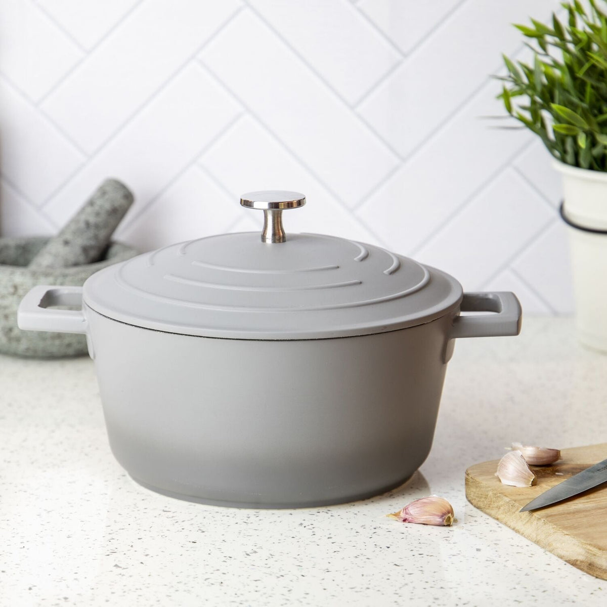 MasterClass 20cm Cast Aluminium Casserole Dish Grey Ombre