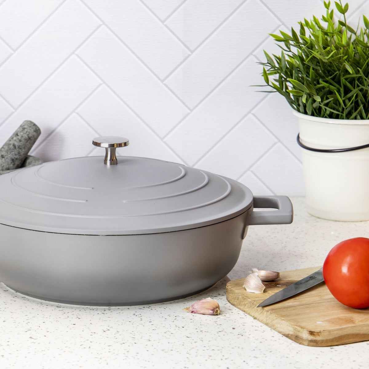MasterClass 28cm Cast Aluminium Shallow Casserole Dish Grey Ombre