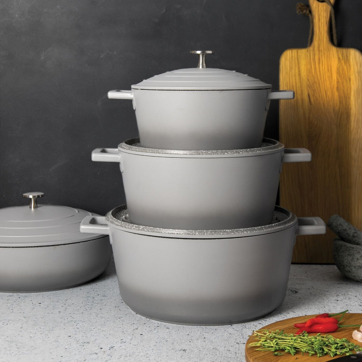 MasterClass 24cm Cast Aluminium Casserole Dish Grey Ombre