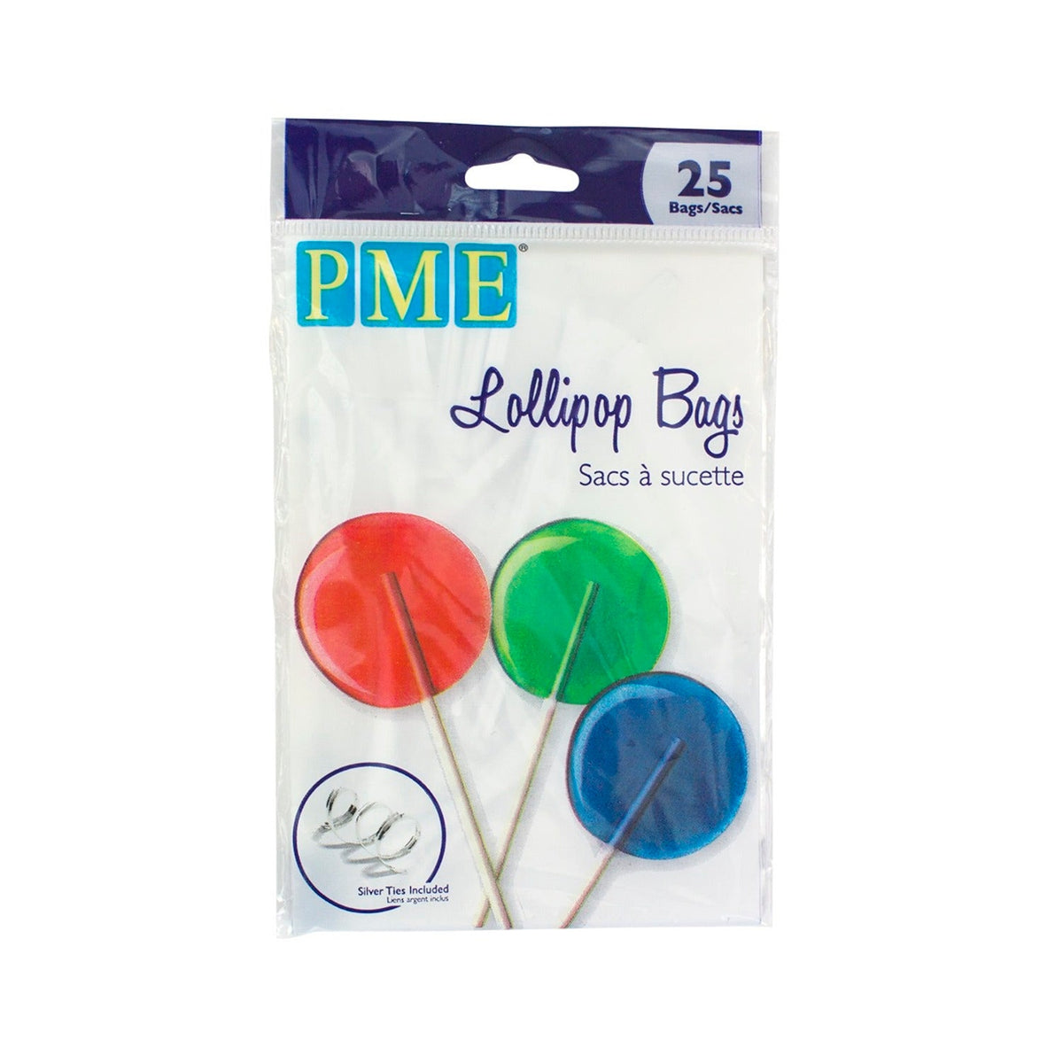 25 Clear Lollipop Bags with Silver Ties