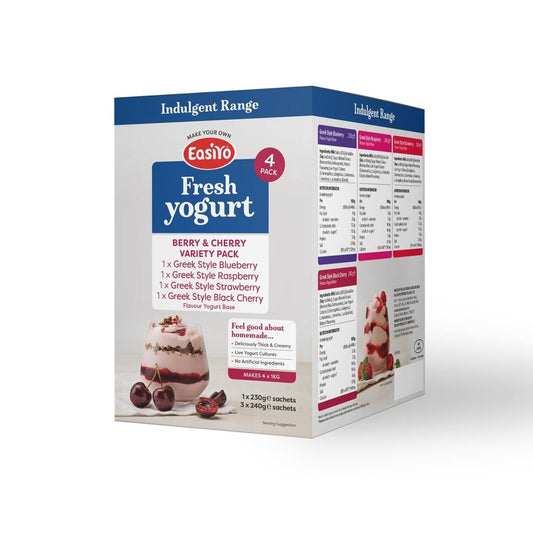 EasiYo Berry And Cherry Greek Style Yoghurt Mix Variety Pack X4