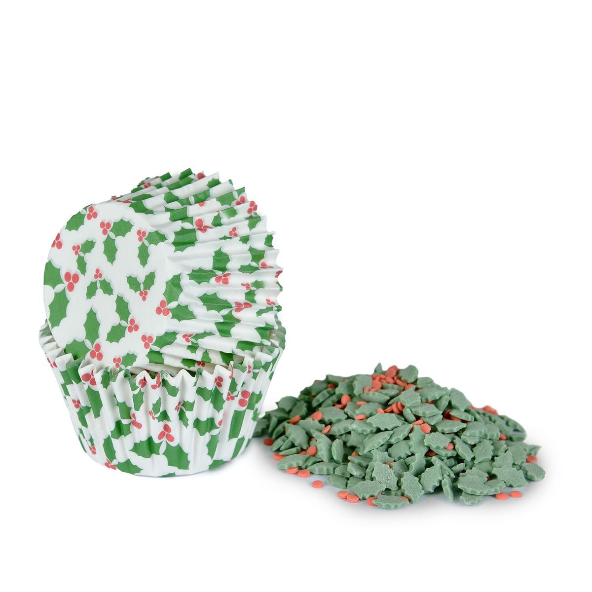 Holly Cupcake Cases and Sprinkles – Pack of 12