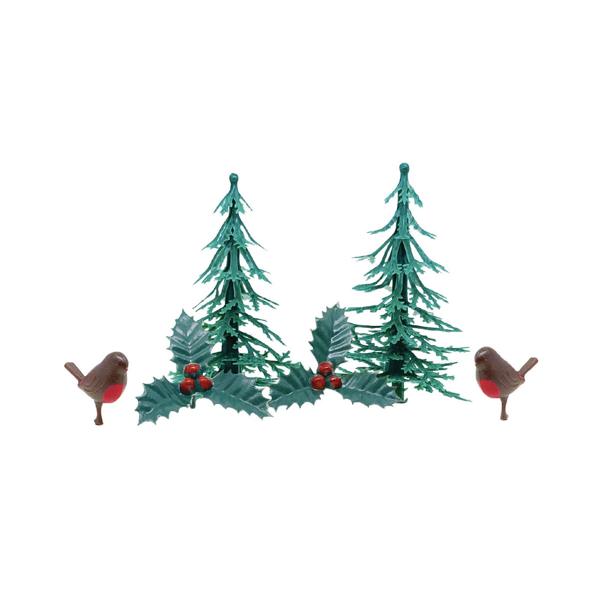6 Piece Traditional Robin and Holly Cake Topper Set