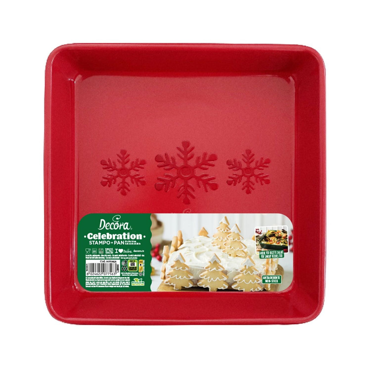 Decora Square Red Christmas Baking Tin 24cm