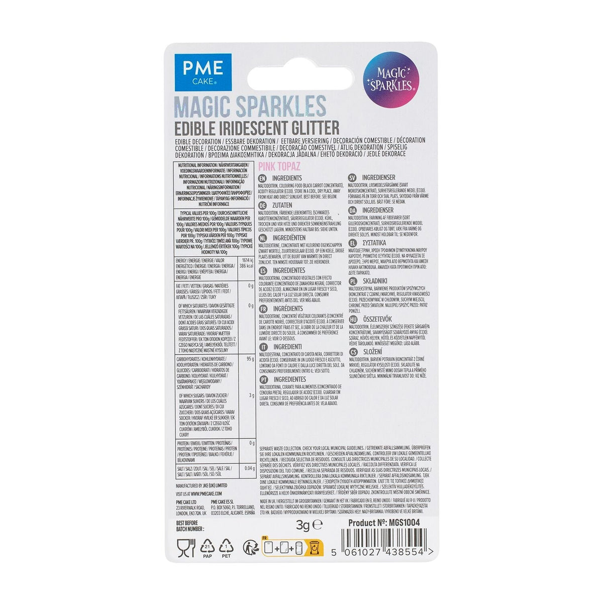 PME Magic Sparkles Edible Iridescent Glitter – Pink 3g