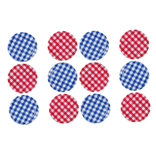 6 Red & 6 Blue Gingham Twist Off Jam Jar Lids