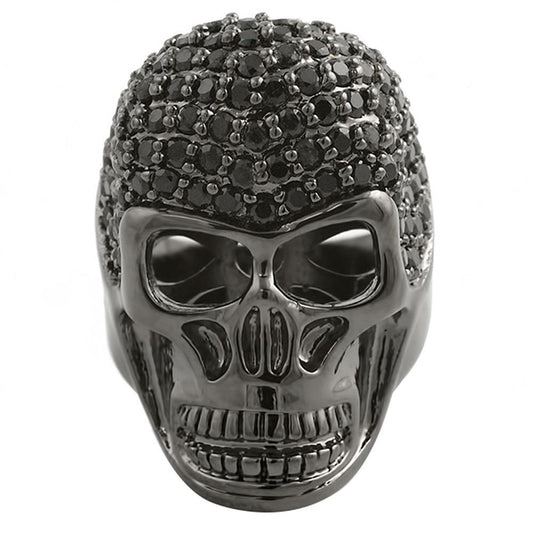 3D Black Skull CZ Mens Bling Bling Ring